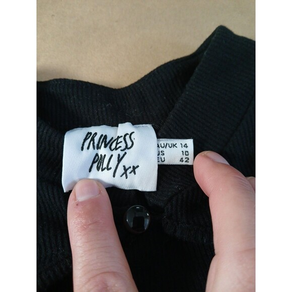 Princess Polly Long Sleeve Top Womens 10 Black Whimsigoth Ribbed Minimalist - Picture 2 of 7